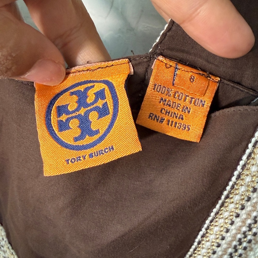 Tory Burch 100% Cotton Virginia Dress in Coconut Brown Size 8 - Picture 3 of 4